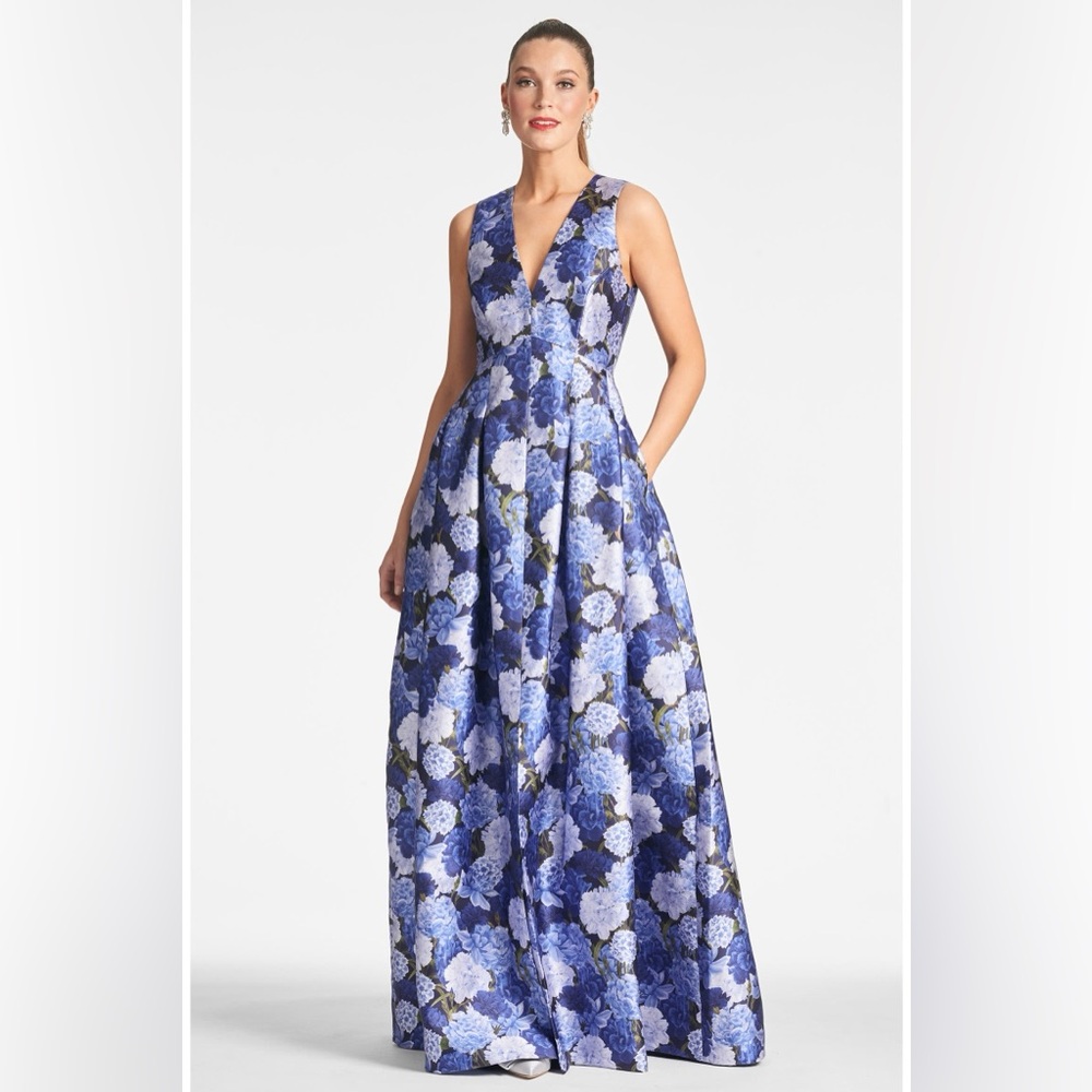 Sachin Babi Brooke Floral Sleeveless Mikado Gown